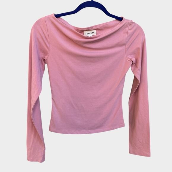 Open Edit Tops - Open Edit Pink Long Sleeve Draped Top, Y2K Style, XS
